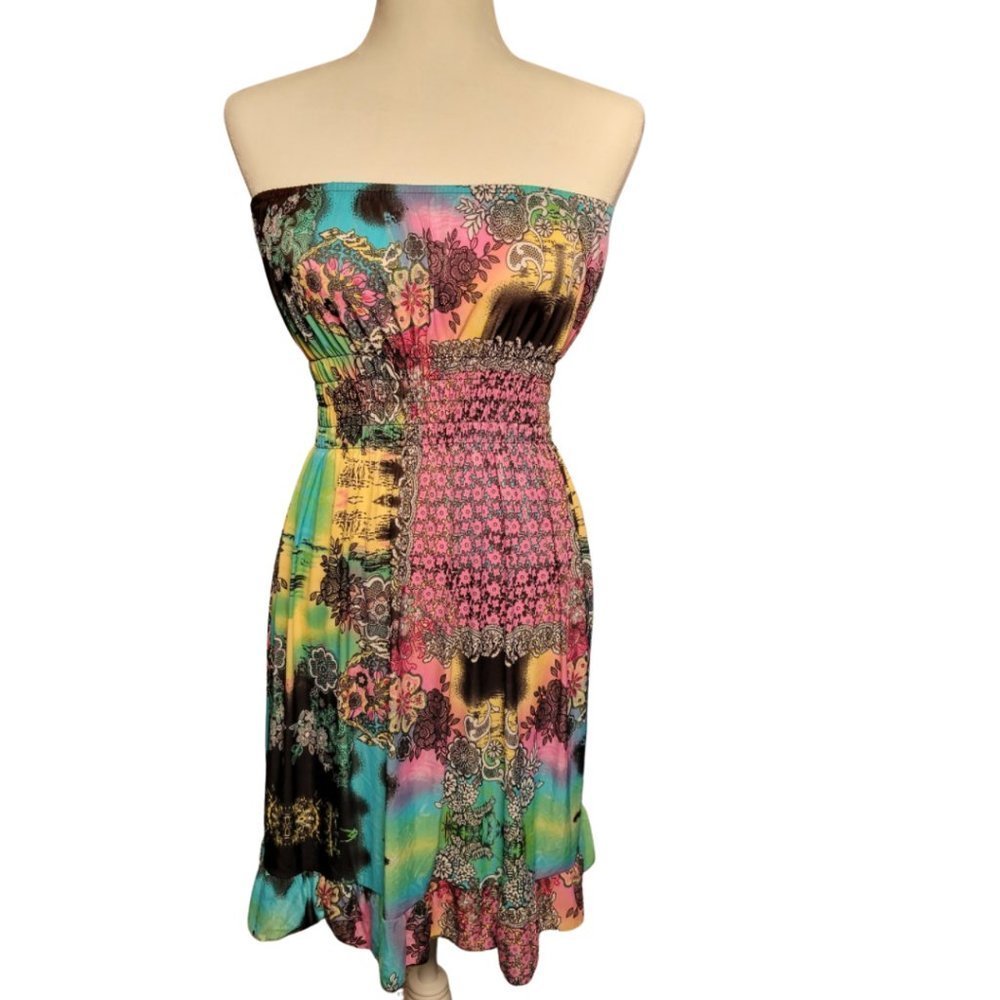 Basix of America - Strapless Bright Colored Dress - Size S